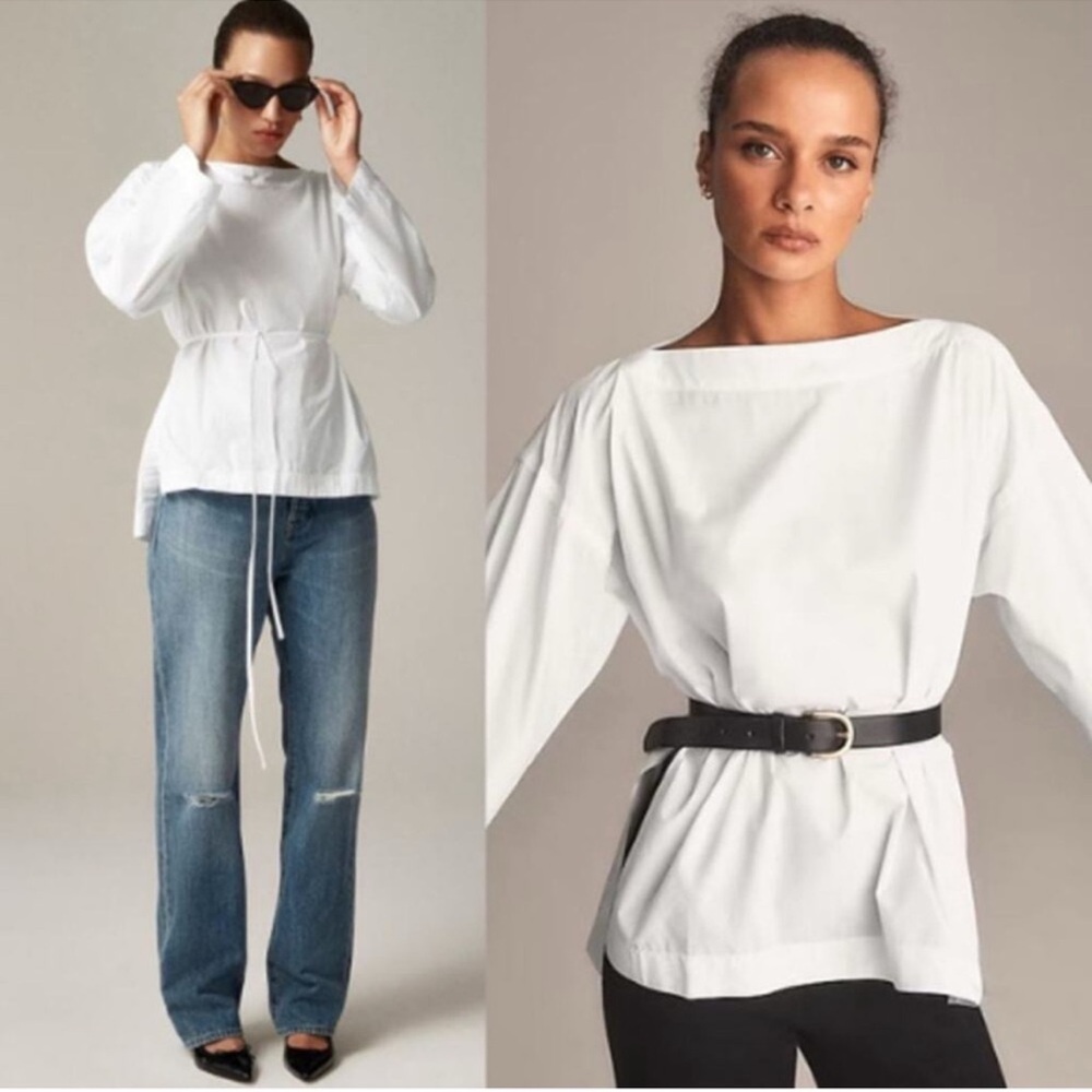 J.Crew Ciel Top in Cotton Poplin White XS w belt NEW! - Picture 1 of 13